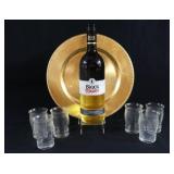 Sealed 1L Black Tower Wine w Etched Tumbler