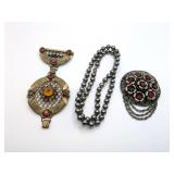VTG Costume Jewelry Brooches & Beaded Necklace