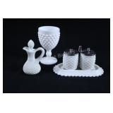 Fenton Milk Glass Hobnail Condiment Sets, Goblet