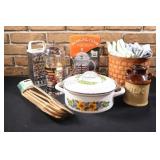 Tea /Coffee Press, Enamel Stainless Pot, Spoons