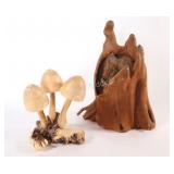 Hand Carved Wood Mushroom & Driftwood Scylptures