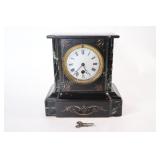 Victorian French Carved Marble Mantel Clock w Key