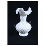 VTG Fenton Milk Glass Hobnail Ruffled Vase