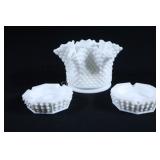 VTG Fenton Milk Glass Hobnail Vase & Ashtrays