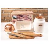 Bread Box, Knives, Cutting Board & Canister