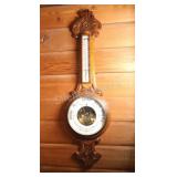 Victorian Carved Aneroid Barometer w Skeleton Dial