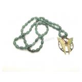 VTG Green Aventurine Stone Necklace w Butterfly