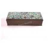 Antique Hand Crafted Brass w Turquoise Inlay Box