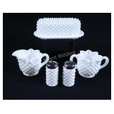 VTG Fenton Milk Glass Hobnail Condiment Sets