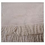 VTG White Chenille Bedspread w Fringes