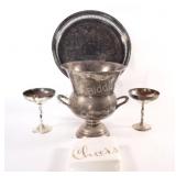 Silverplate Champagne Bucket, Stemware & Tray