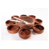 Solid Teak Wood Salad Bowl Set w Utensils