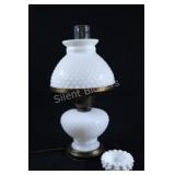 VTG Milk Glass Hobnail Hurricane Lamp, Ashtray