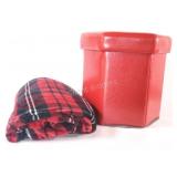 Red Leather Bond Storage Seat w Throw Blanket