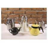 Assortment of Stainless & Enamel Teapots