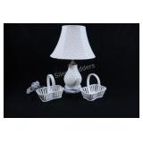 Pierced Leatherette Table Lamp w Baskets