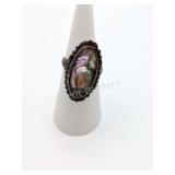 VTG Mexican Sterling Ring w Oval Blister Abalone