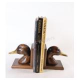 Mid-Century Carved Duck Bookends w Canada Books