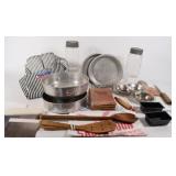 Various Aluminum Pans, Jars, Cloth Flour Sacks