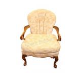 Mid Century Channel-Back Armchair w Carved Arms