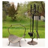 5 Piece Fireplace Set and Wood Carrier