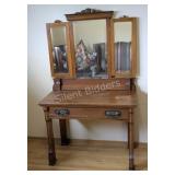 Antique Wooden Writing Desk w Folding Mirror