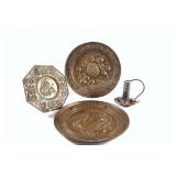 VTG Hammered Brass Wall Plaques & Candle Holder