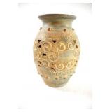 Ceramic Vase w a Textured, Spiral-Patterned Design