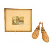 Original Landscape Watercolor, Antique Stretchers