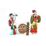VTG Silk Applique Wall Hangings, Brass Pagoda