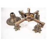 Antique Mission-Style Brass 4-Bulb Chandelier Fixt