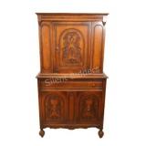 Antique Oak Jacobean Revival Style Hutch Cabinet