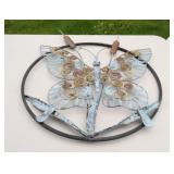 Metal Butterfly & Bull Rush Wall Garden Art