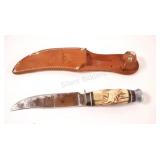 VTG Hunting Knife w Carved Stag Handle, Germany