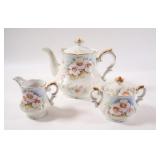 Vtg. Japan Magnolia China Tea Pot w Condiment Set