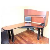 Cherry Wood & Black Laminate Corner Desk