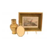 Old English View by Gastineau Print w Brass Vase,