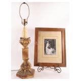 VTG French Gothic Style Lamp & Framed Photograph