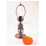 Art Nouveau Style Table Lamp Base, Hobnail Ashtray
