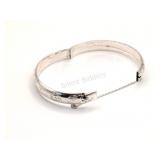 Sterling Silver Embossed Bangle w Safety Chains