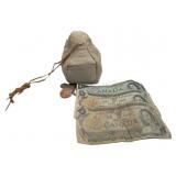 Handmade Leather Drawstring Bag, Banknotes & Coins