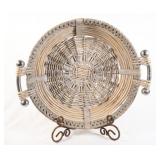 Round, Handle Shallow Woven Wicker / Rattan Basket