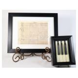 Framed Facsimile Musical Manuscript w Piano Keys .