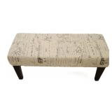French Script Patterned Fabric Ottoman Bench