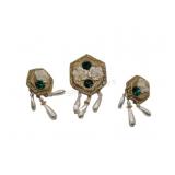 VTG Dou Dare Hexagon-Shaped Brooch & Earring Set