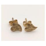 10K Yellow Gold Pierce Embossed Heart Earrings