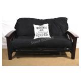 Espresso Wooden Arm Metal Futon Frame & Trundle