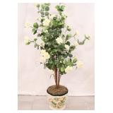 Artificial White Rose Tree in Ceramic Container