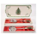 NEW-Spode Christmas Tree Sandwich Tray, Utensils