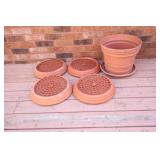 Terra Cotta Plastic Containers w Wheels & Pot
